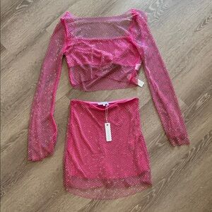 Olivaceous Fuchsia Mesh Skirt Set